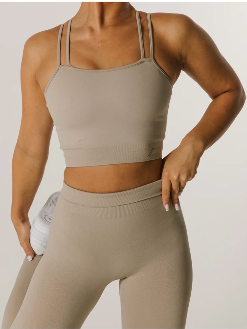 TALA Solasta Seamless Longline Sports Bra Latte L Comfort Gym CrossFit Pilates
